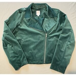 NWT Lauren Conrad Velvet Moto Jacket Emerald Green Zip Front Cropped Style Sz L